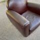 Burgundy brown leather living room sofa and club chair