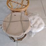 Pair of rattan and bamboo poufs