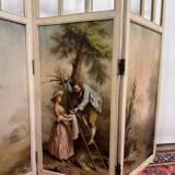 Louis XVI style three-leaf screen with Romantic and landscape decorations