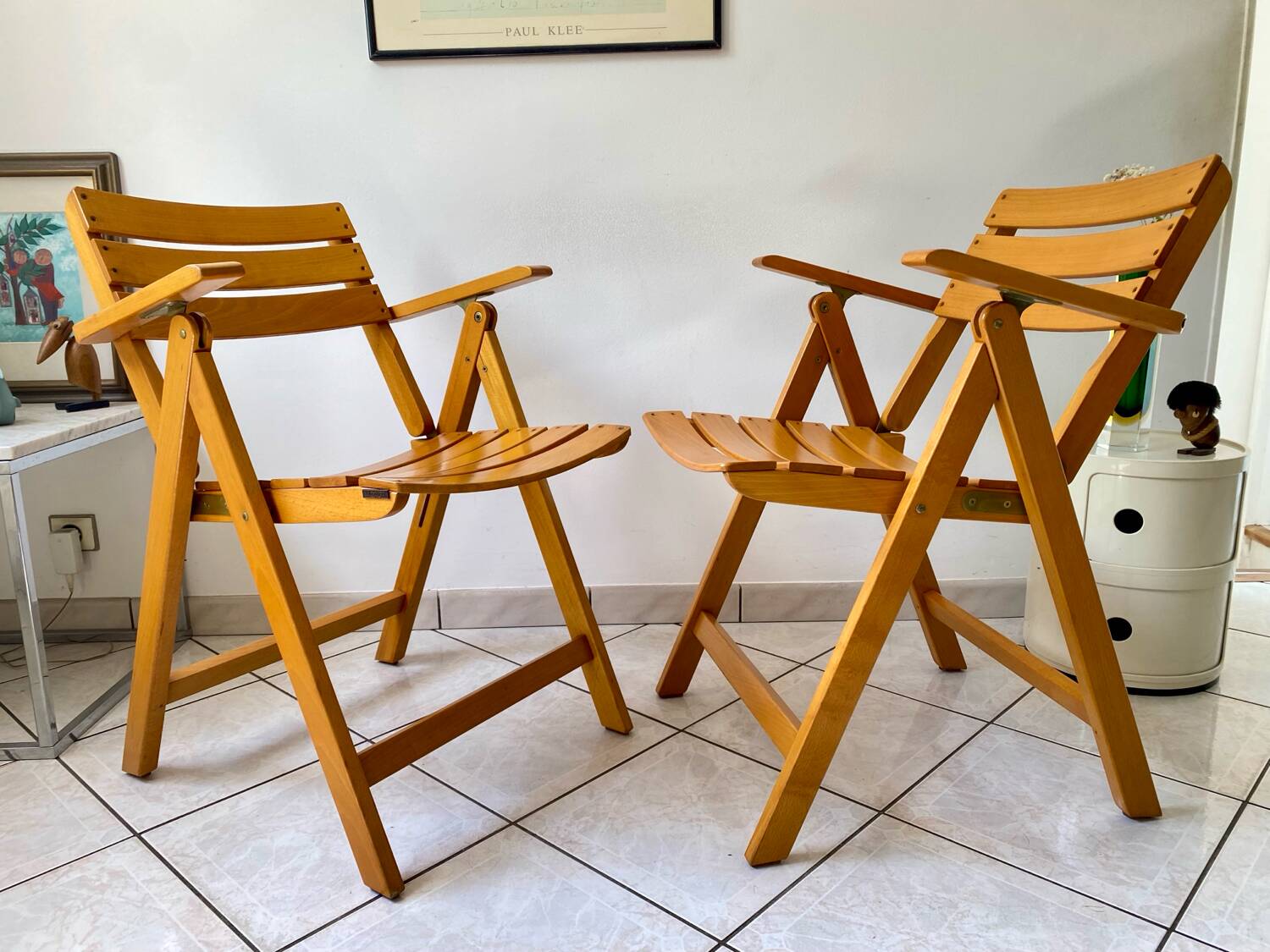 Pair of Clairitex France vintage garden armchairs from the 70s, solid wood