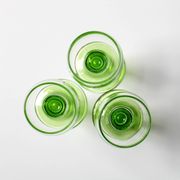 Set of 3 Vintage Limoncino Liqueur Glasses, Green Stem Shot Stemware / 1970