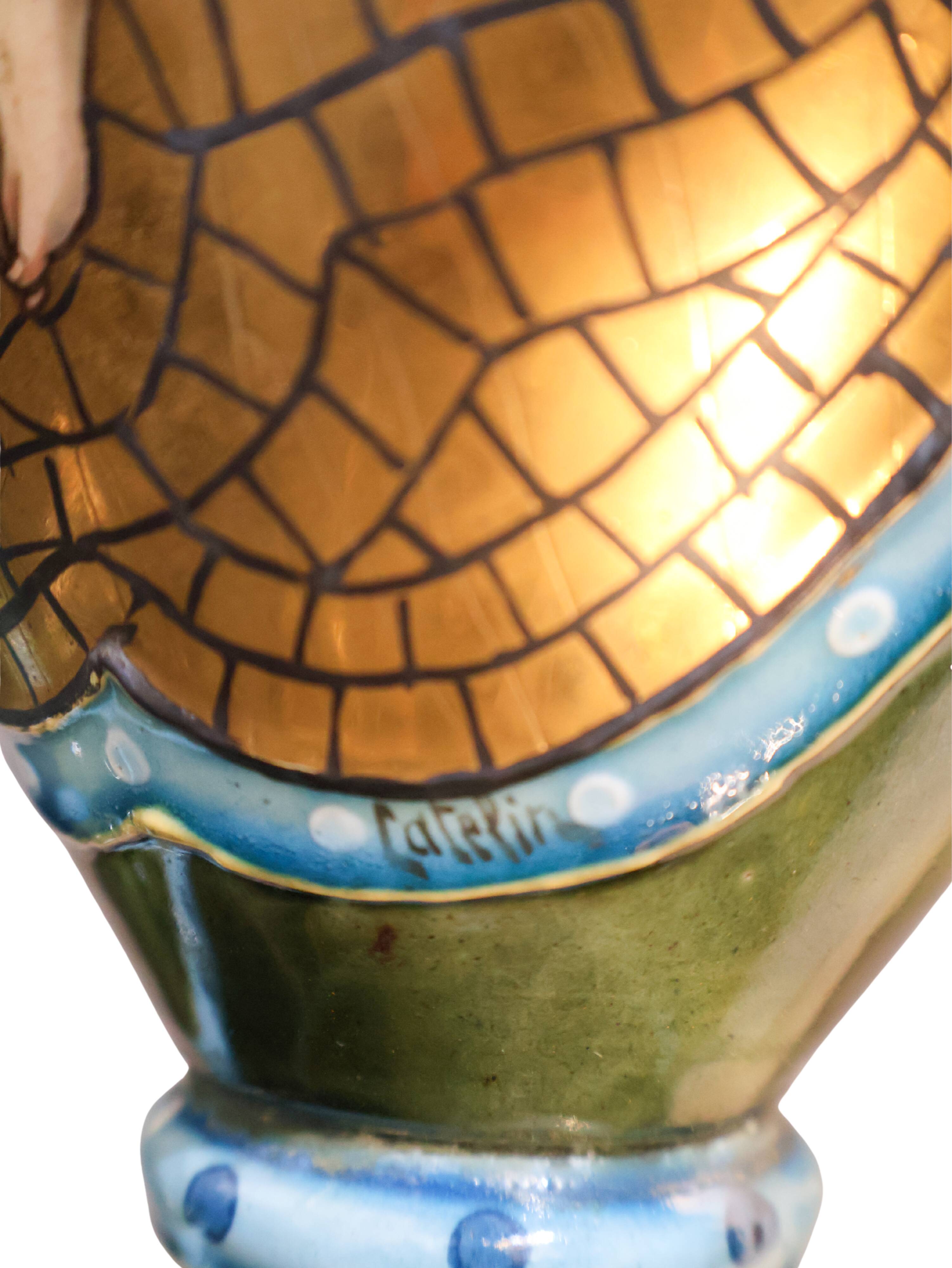 Pair of Art Nouveau vases in glazed ceramic signed Catelin