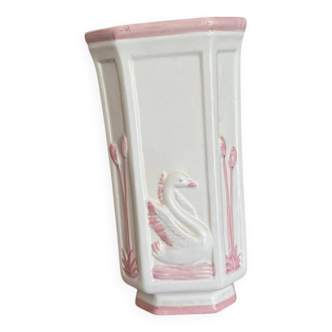 Large vintage white and pink vase