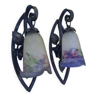 Pair of Art Deco glass wall lights signed MULLER Frères