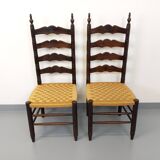 Pair of vintage Arts & Crafts chairs in the style of Antonio Calligaris in oak wood and rope from the 1970s.