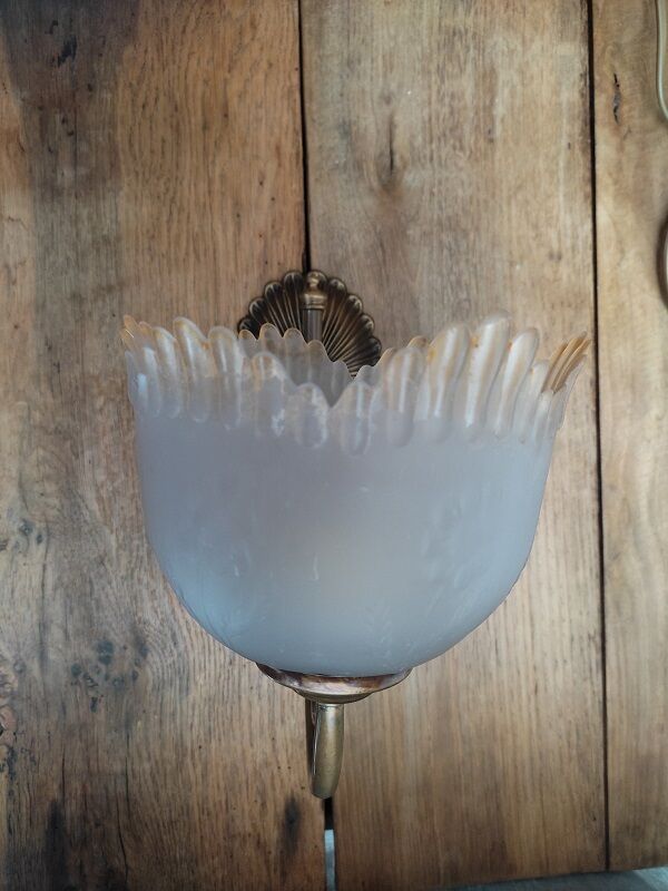 Wall lamp base brass tulip glass polished relief flowers