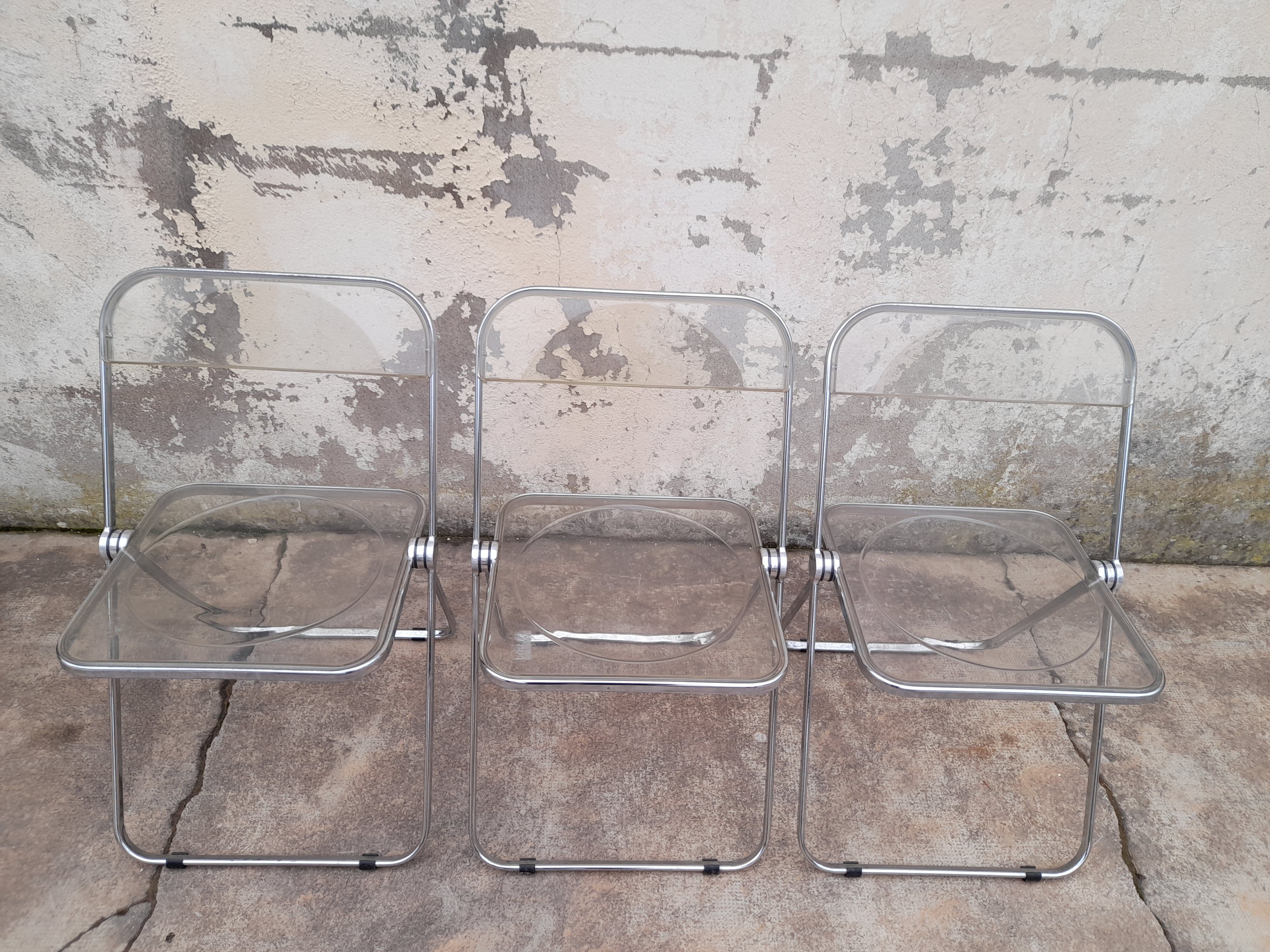 Series of 3 chairs model "plia" by Giancarlo Piretti by Castelli