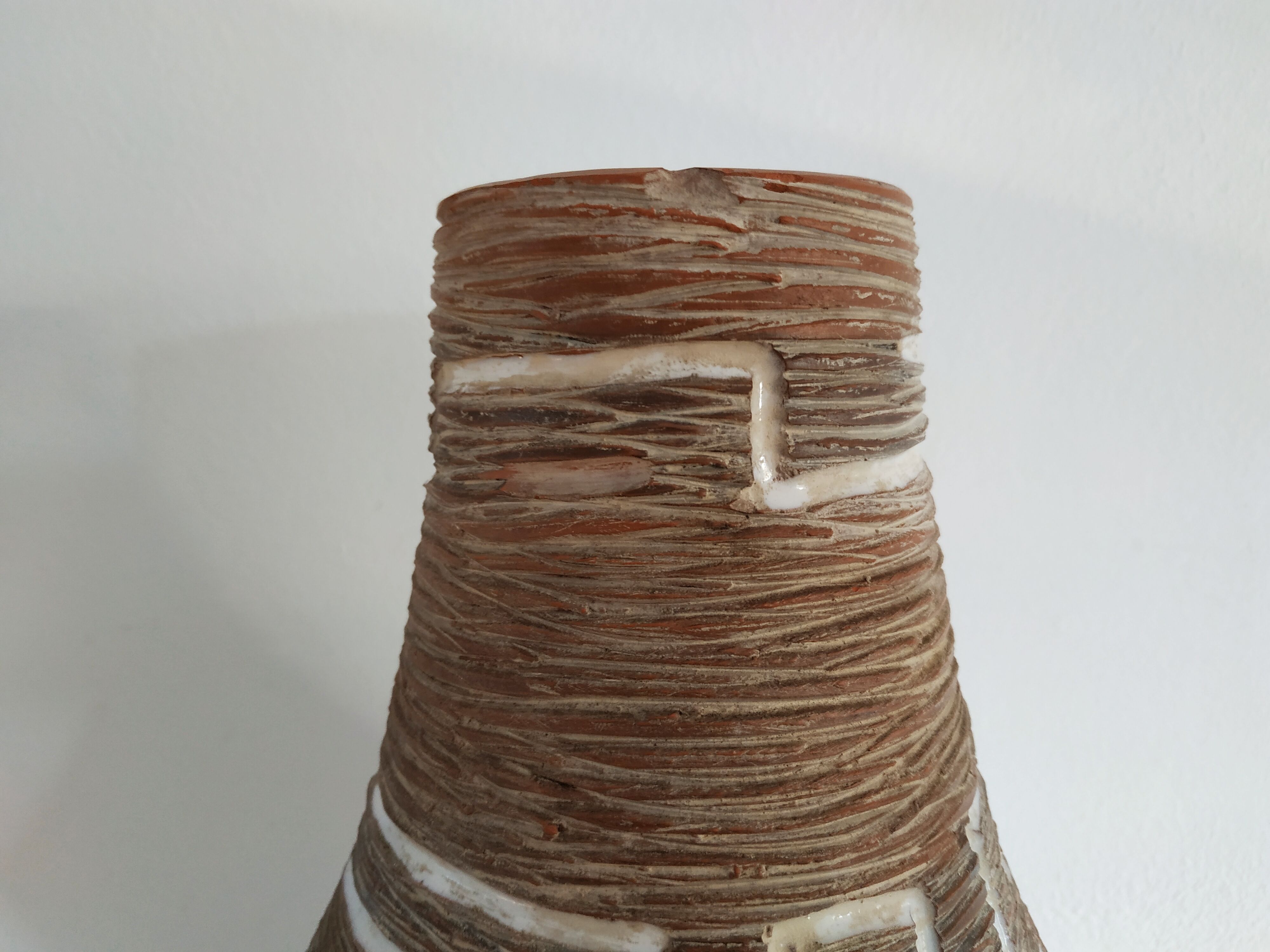 German ceramic vase with geometric patterns with white enamels