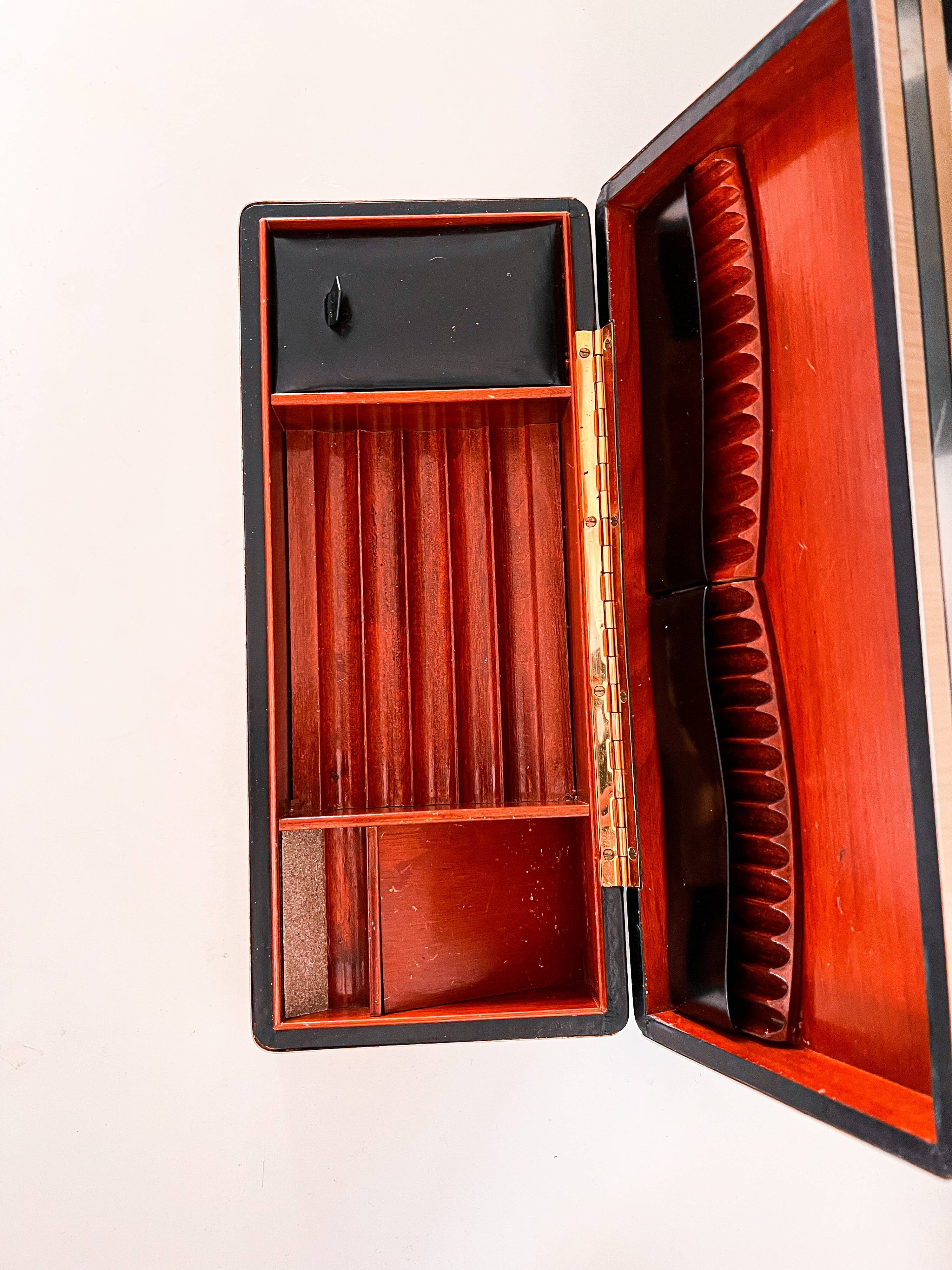 Leather cigarette case and marquetry