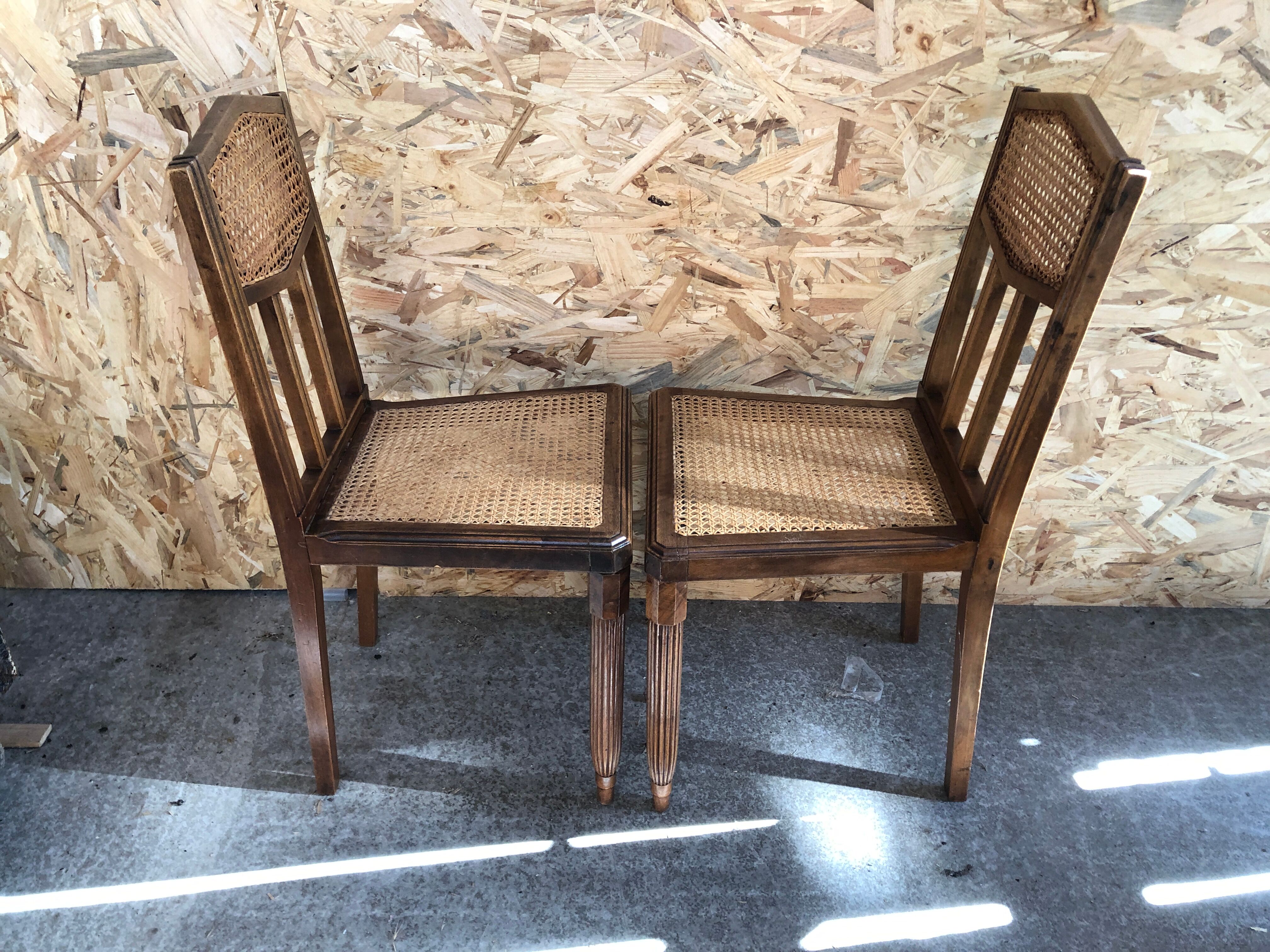 Pair old chair style louis xvi wood + seat & back cannée vintage