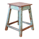 Old workshop stool in original blue patina Burmese teak