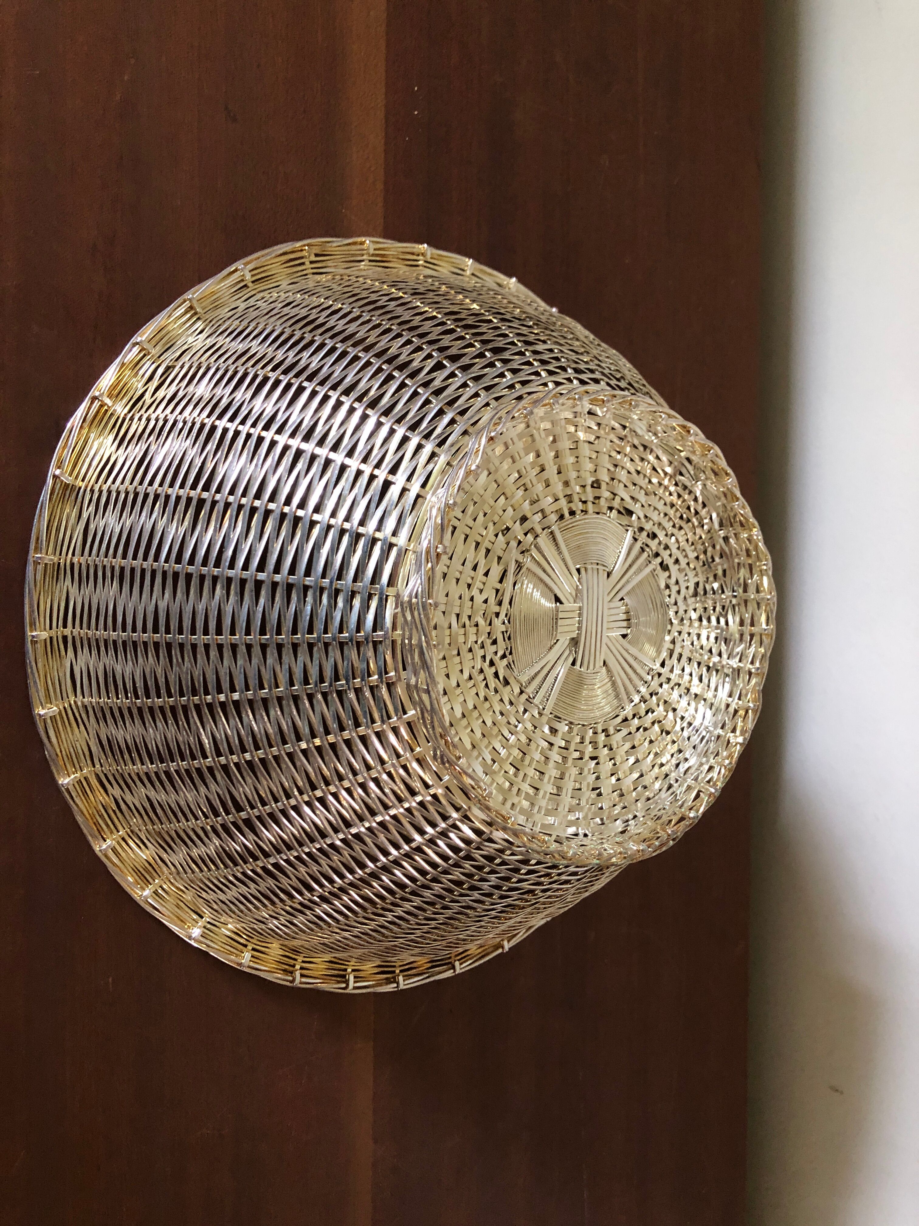 Braided silver metal basket