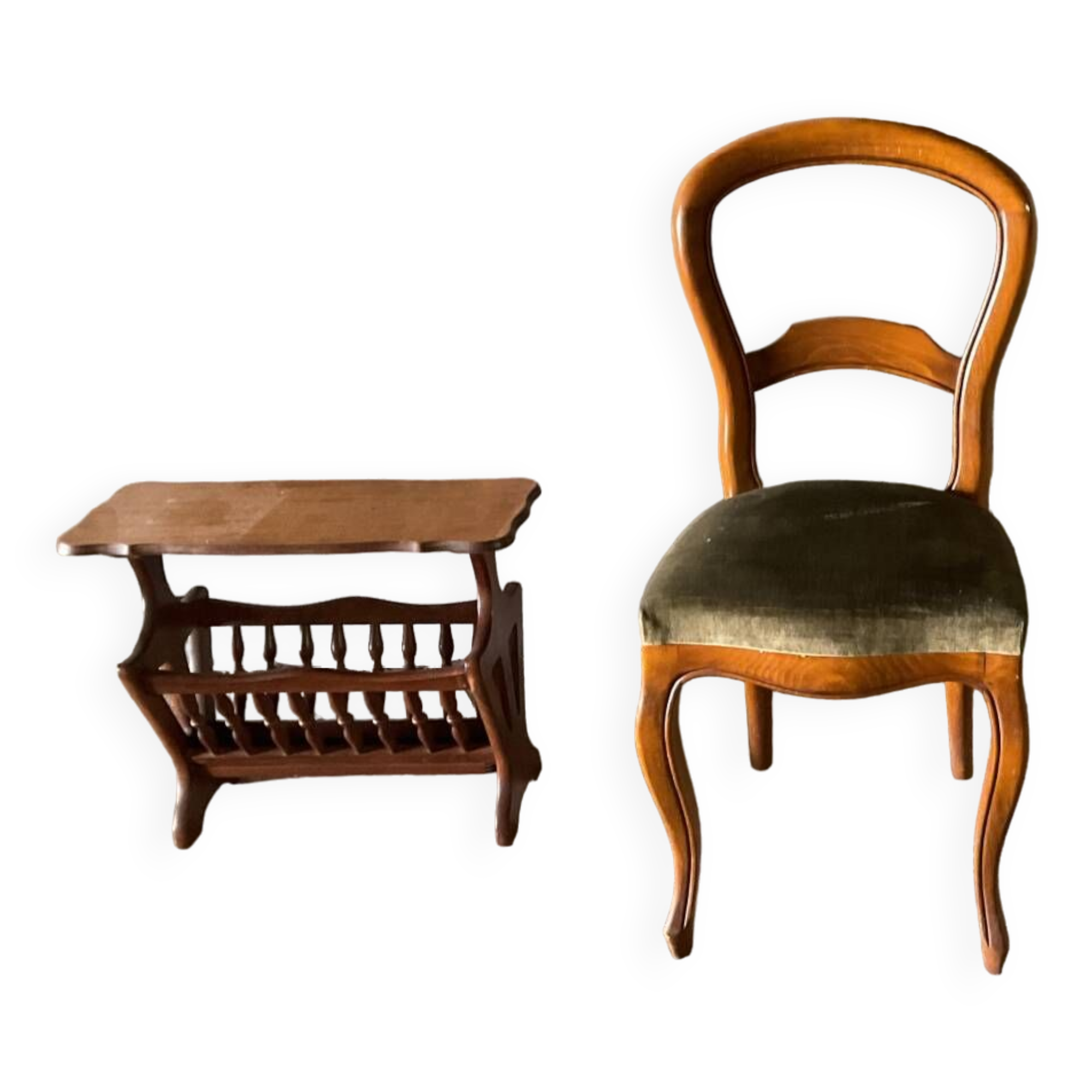 Vintage green velvet seat chair TBE