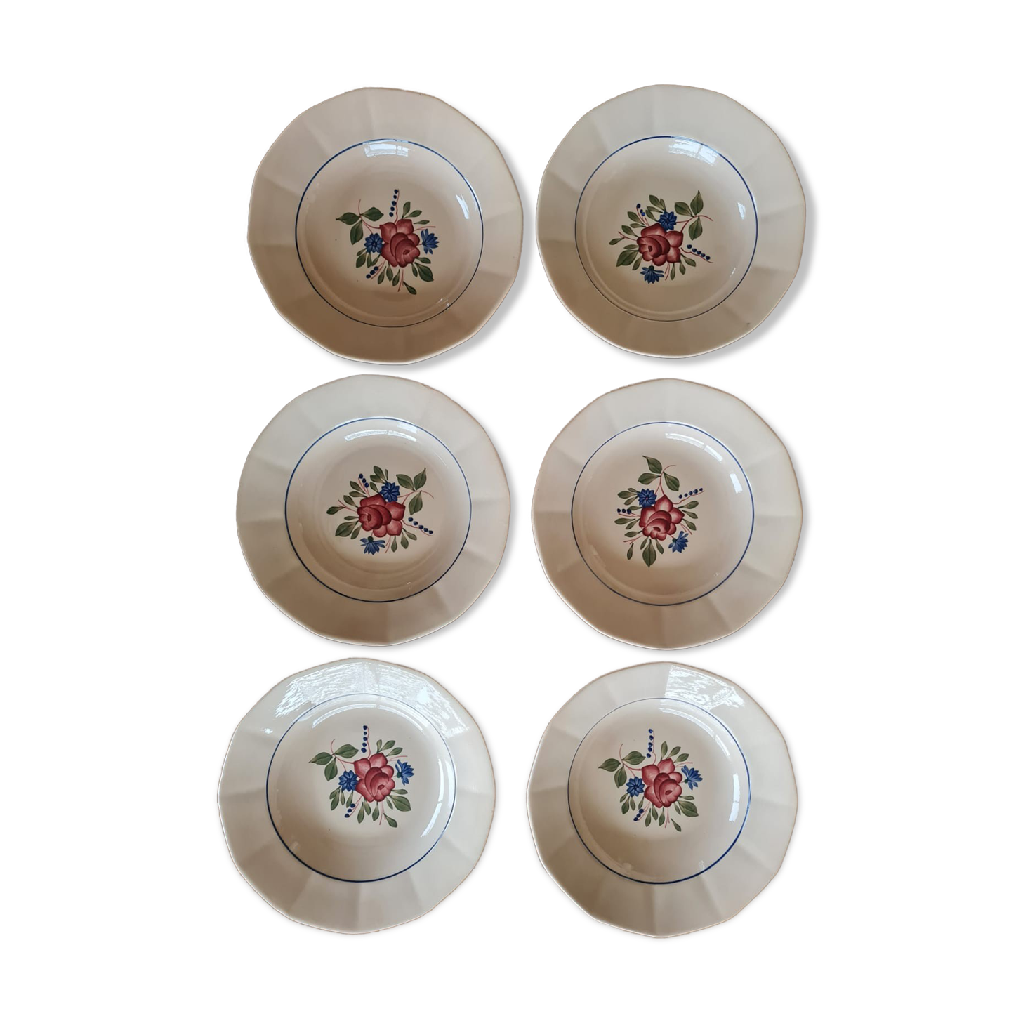 Set of 6 hollow plates Digoin Sarreguemines