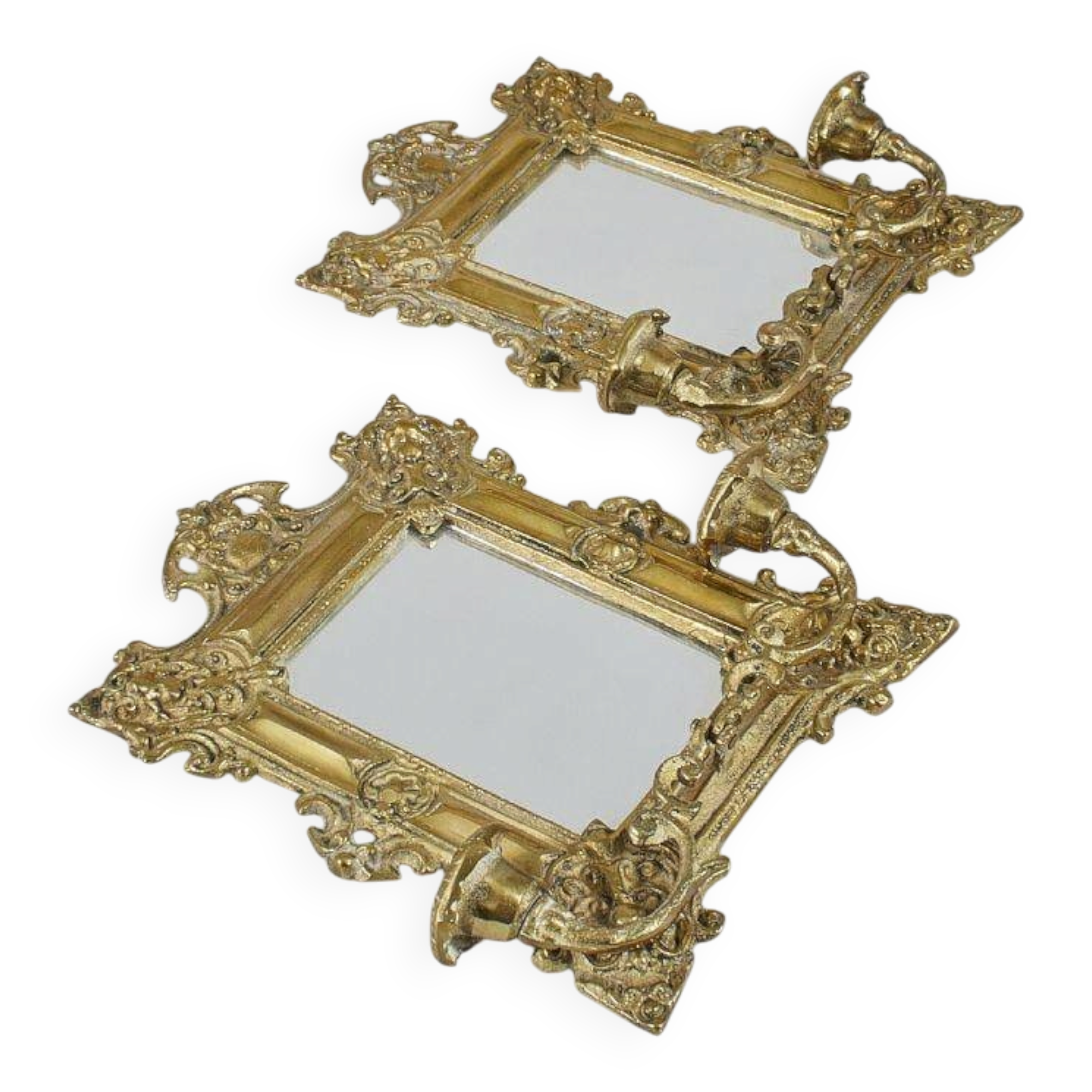 Appliques en laiton antique avec miroirs, Suède