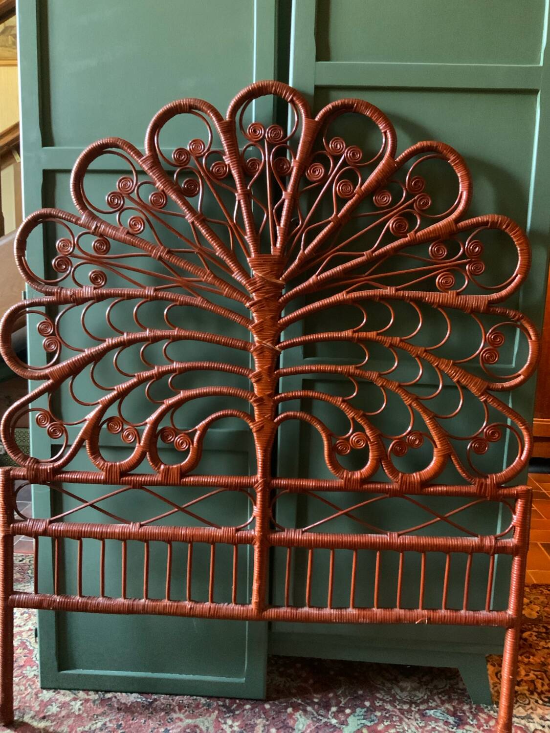 Peacock rattan headboard