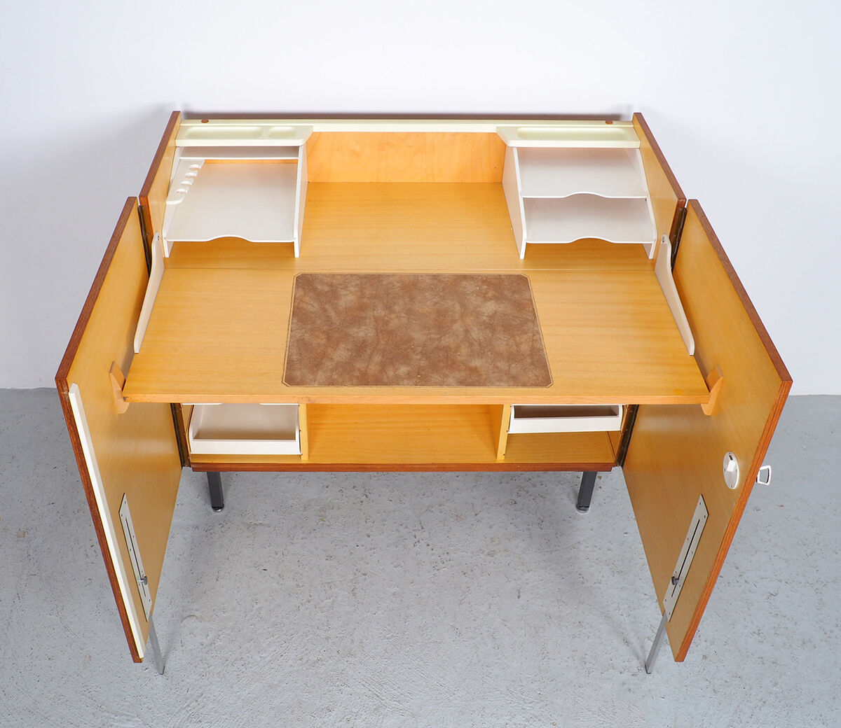 Vintage teak desk in cabinet, 1960s
