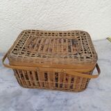 Small vintage basket suitcase wicker splices