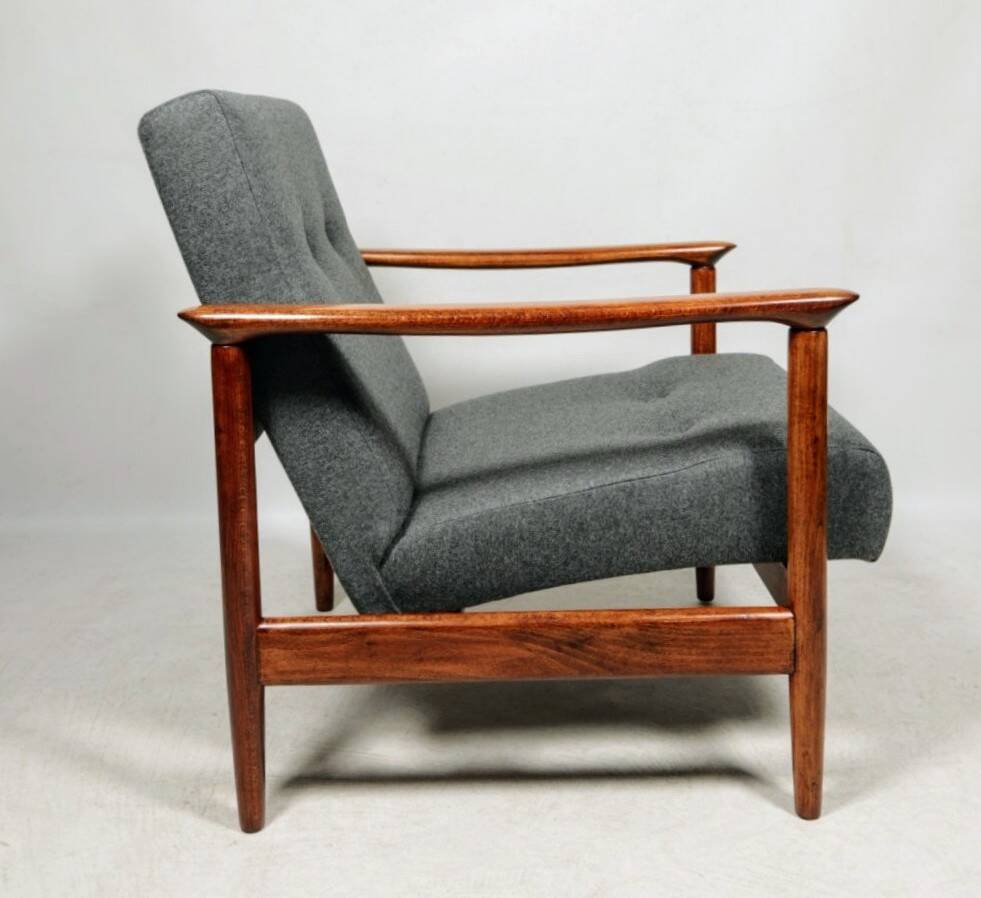 Scandinavian armchair in teak and gray fabric by E.Homa, 1960