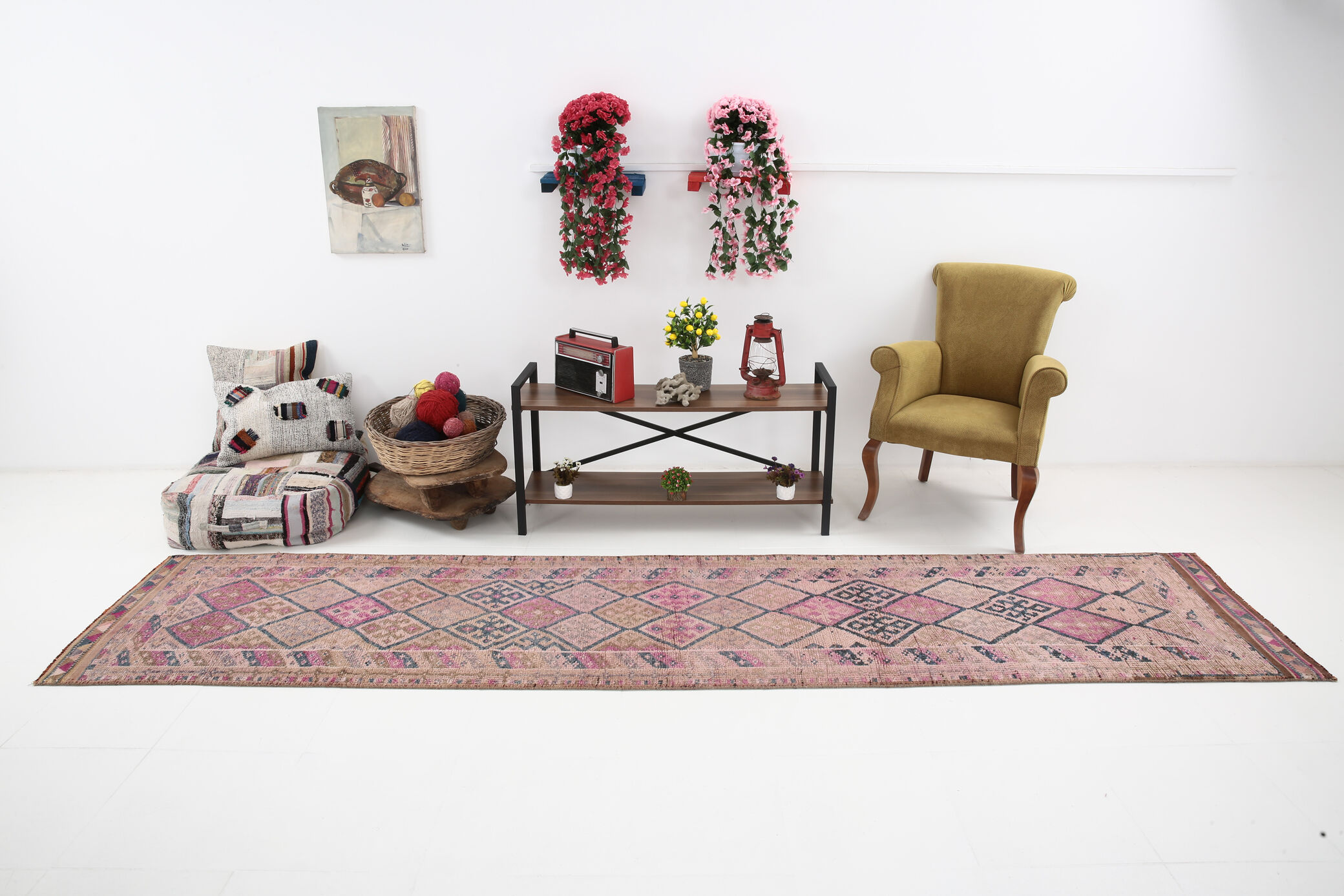 Navy blue & pink runner rug 83x380cm