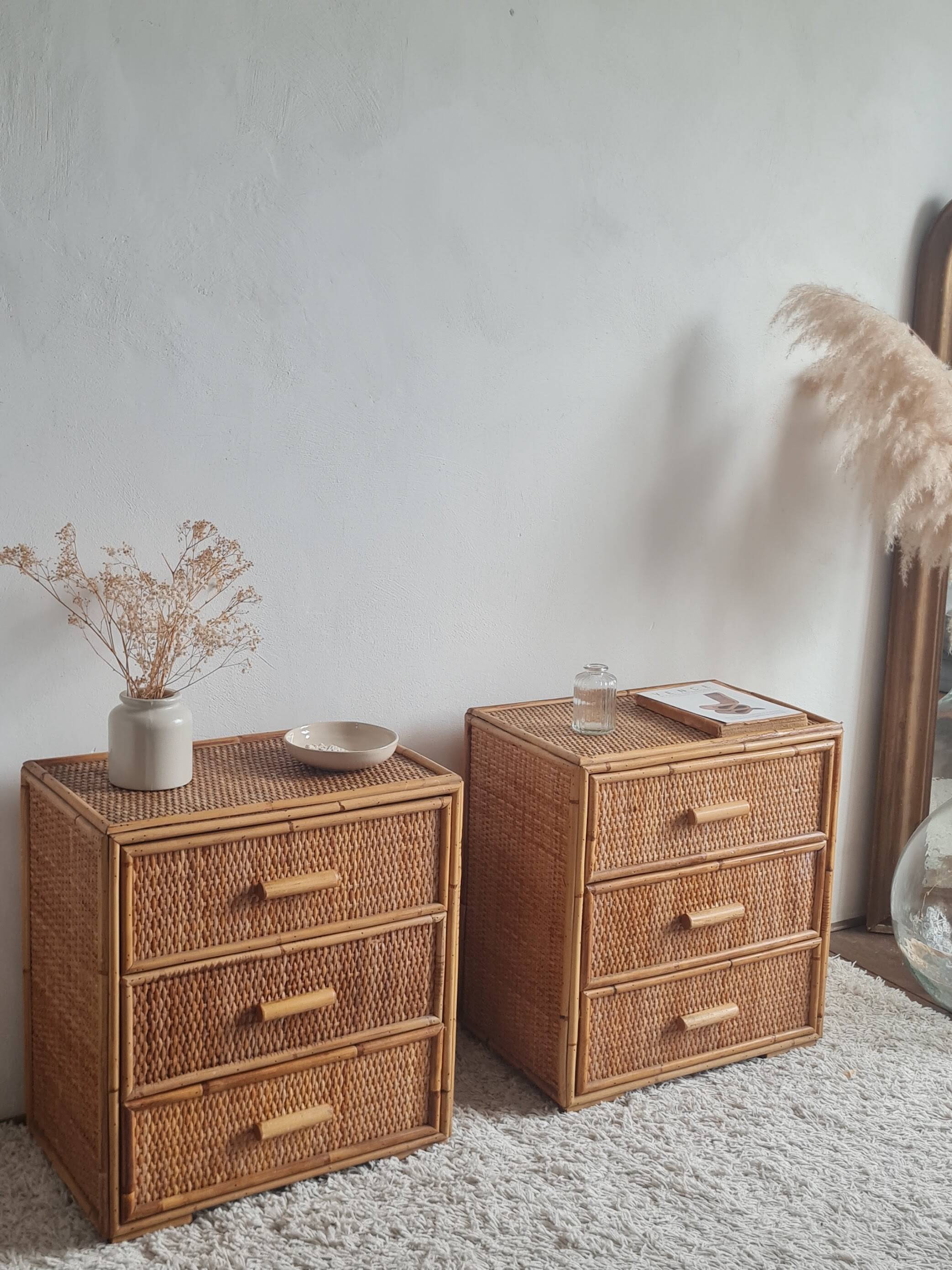 Pair of rattan bedside tables circa the 1970s.