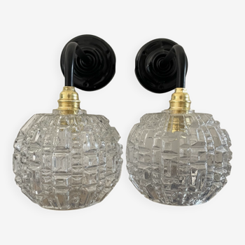 Pair of vintage wall sconces in chiseled glass