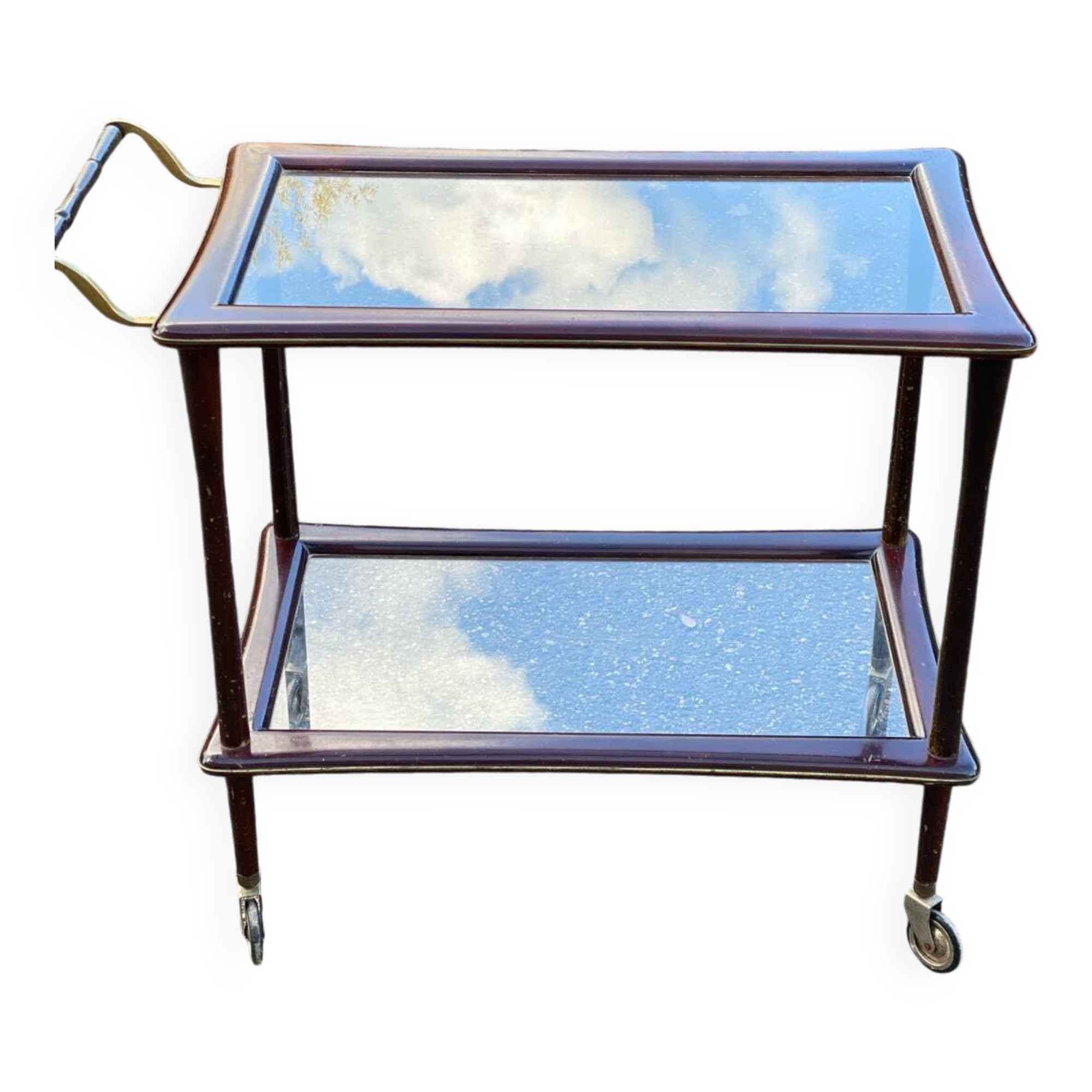 Vintage glass and rosewood Lacca style serving trolley