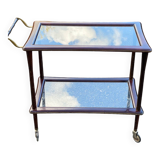 Vintage glass and rosewood Lacca style serving trolley