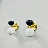 Italian Diablo Ball Wall Sconces in Polished Brass: Black & White Dual Lights