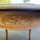 Round extendable dining table Louis XV stripped in solid oak 1950