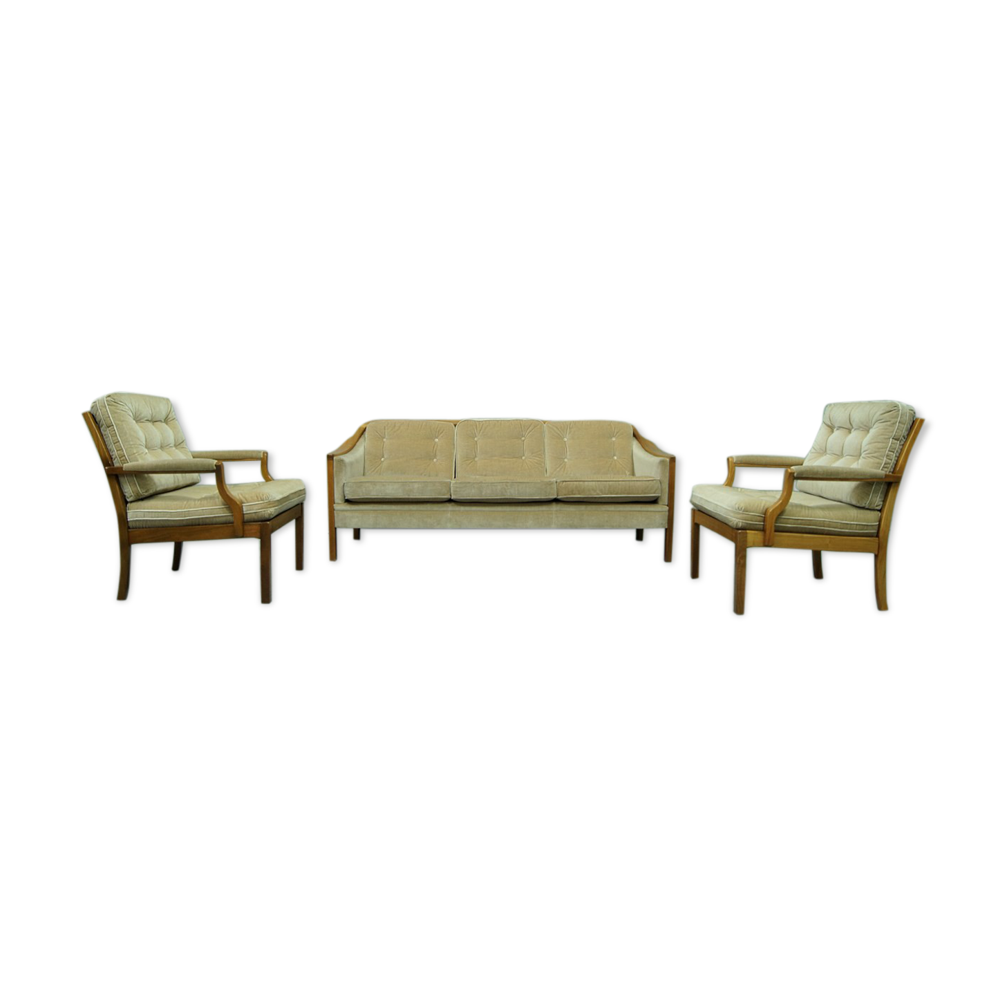 Scandinavian teak & velvet living room set, 1960s