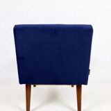 Dark blue velvet lounge chair, 1970s
