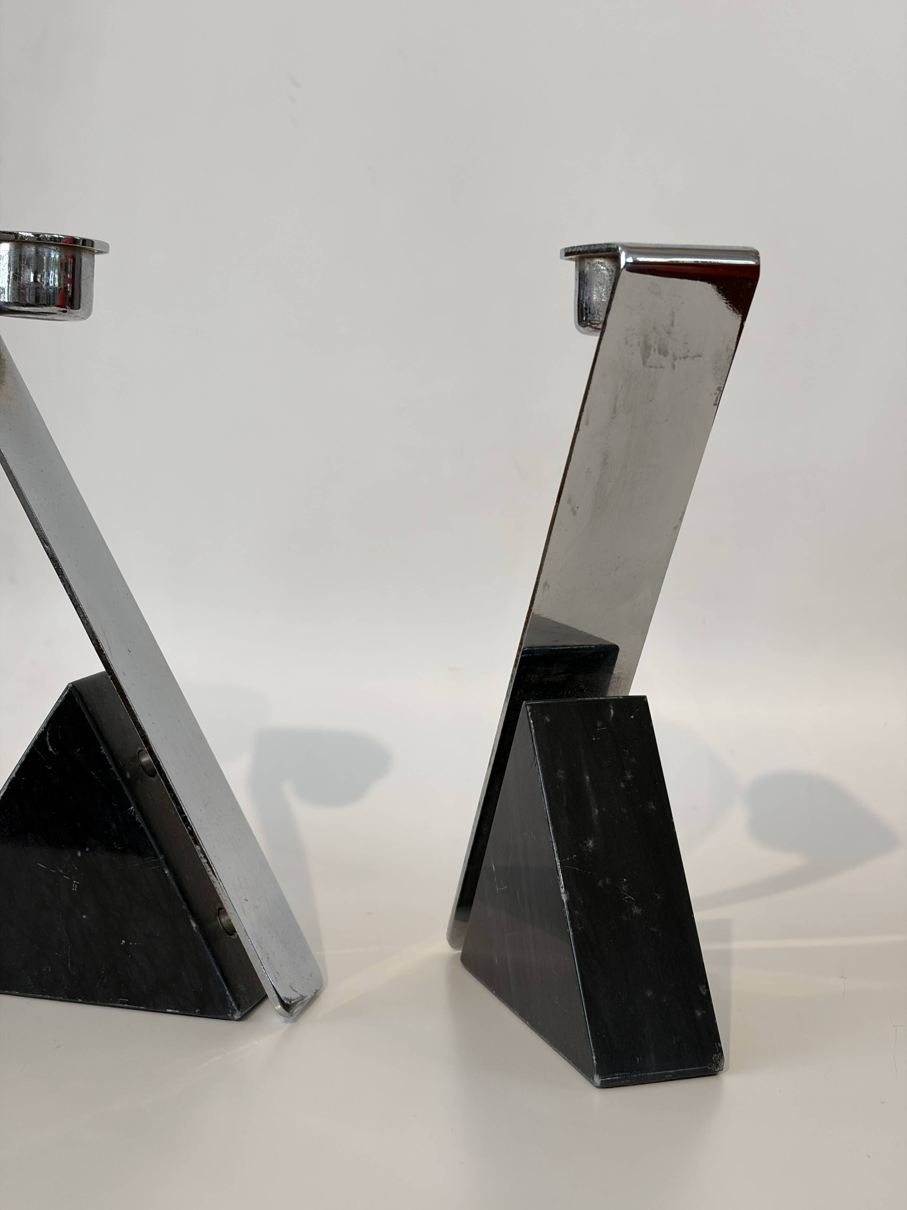 Pair of marble and steel candlesticks 1980