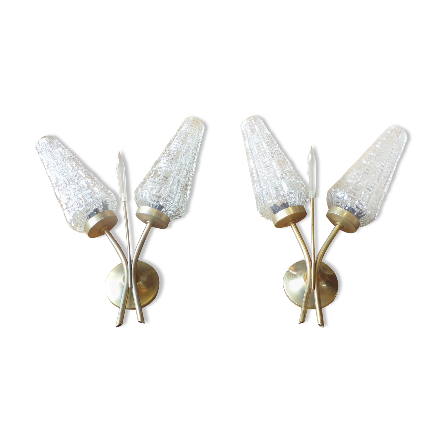 Pair of 1950 glass and brass