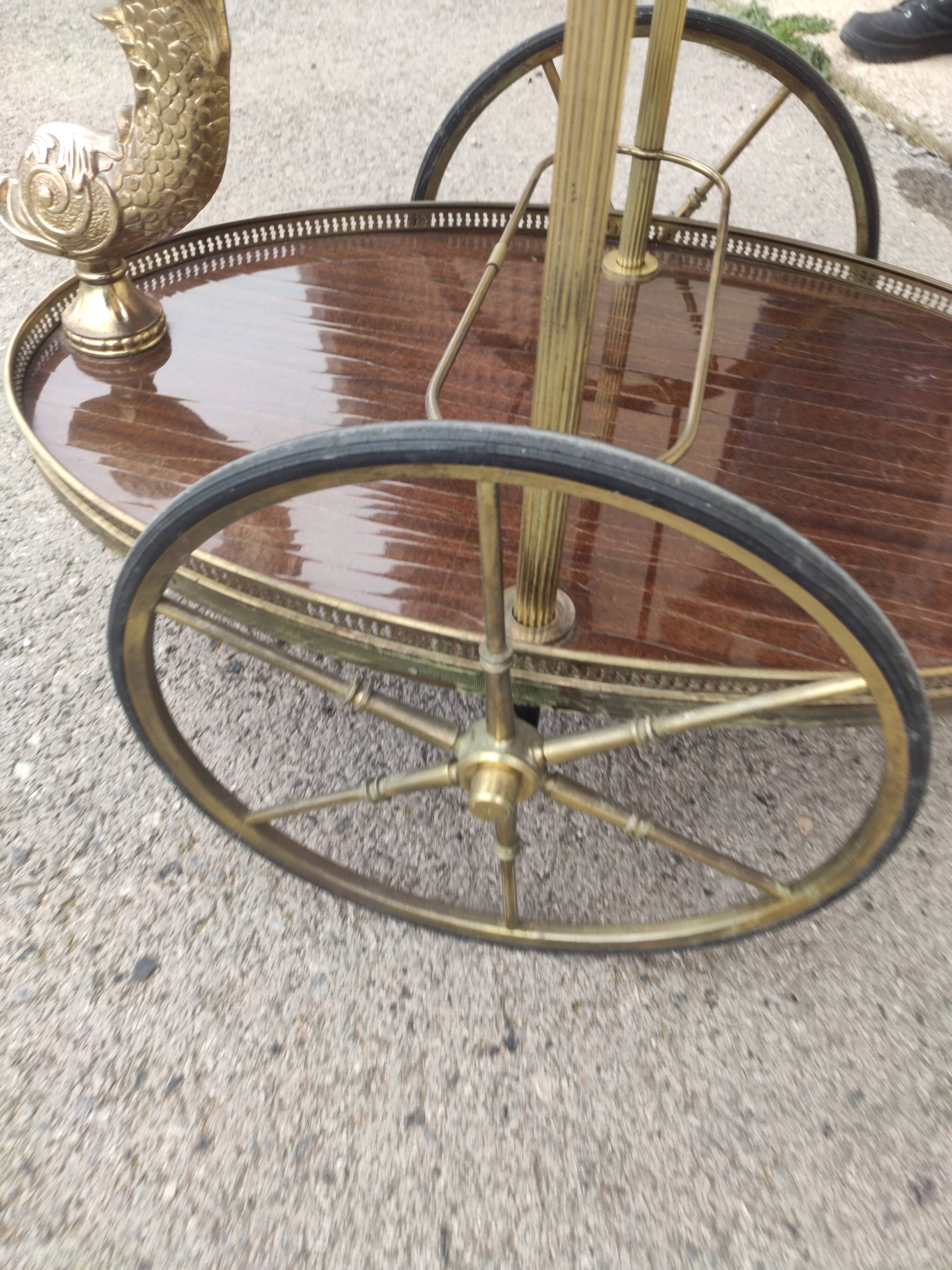 Double tray trolley in brass and formica