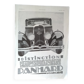 Une publicité papier  voiture Panhard  issue d'une revue d'époque 1931