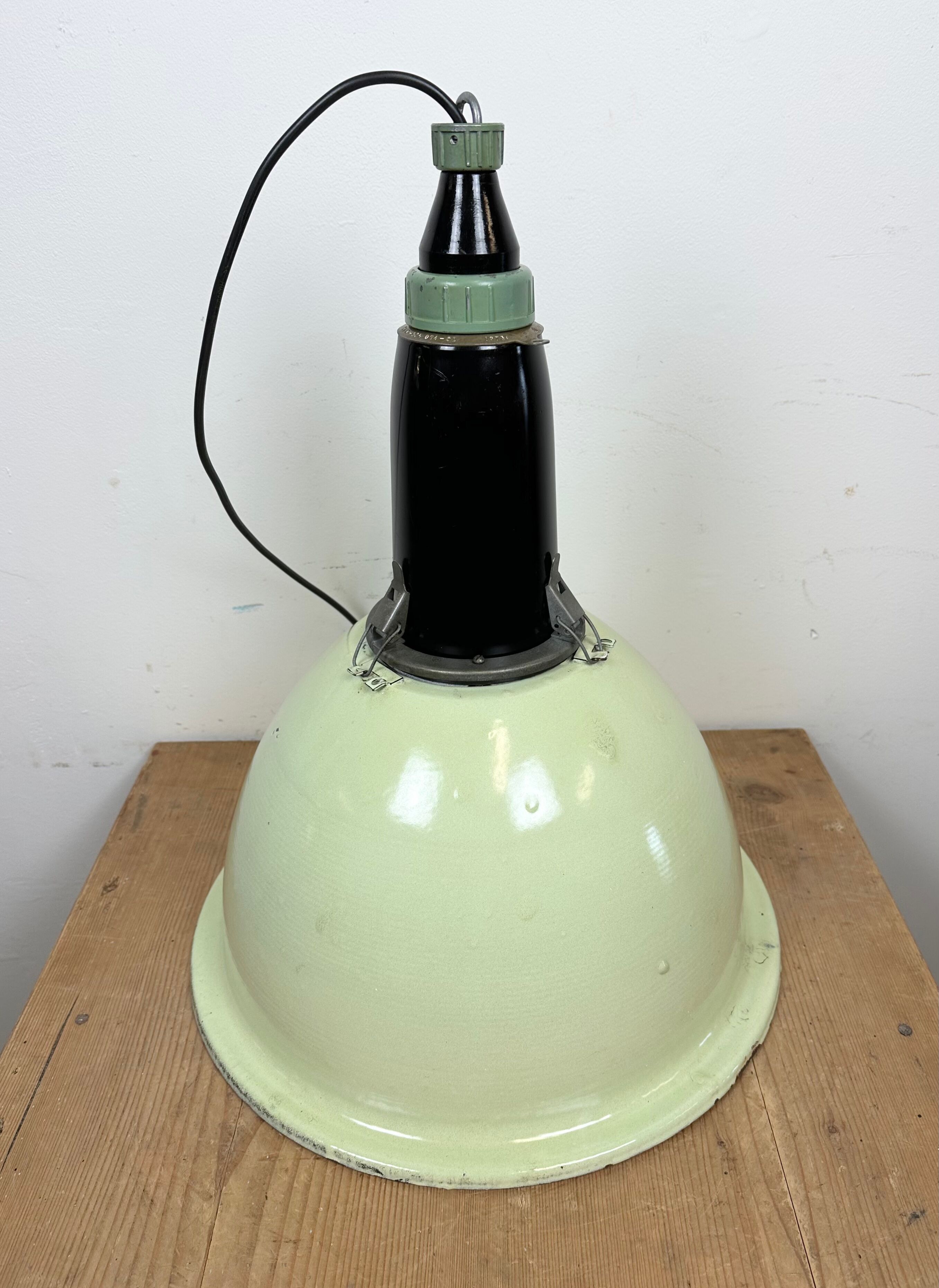 Industrial soviet light green enamel pendant lamp, 1960s
