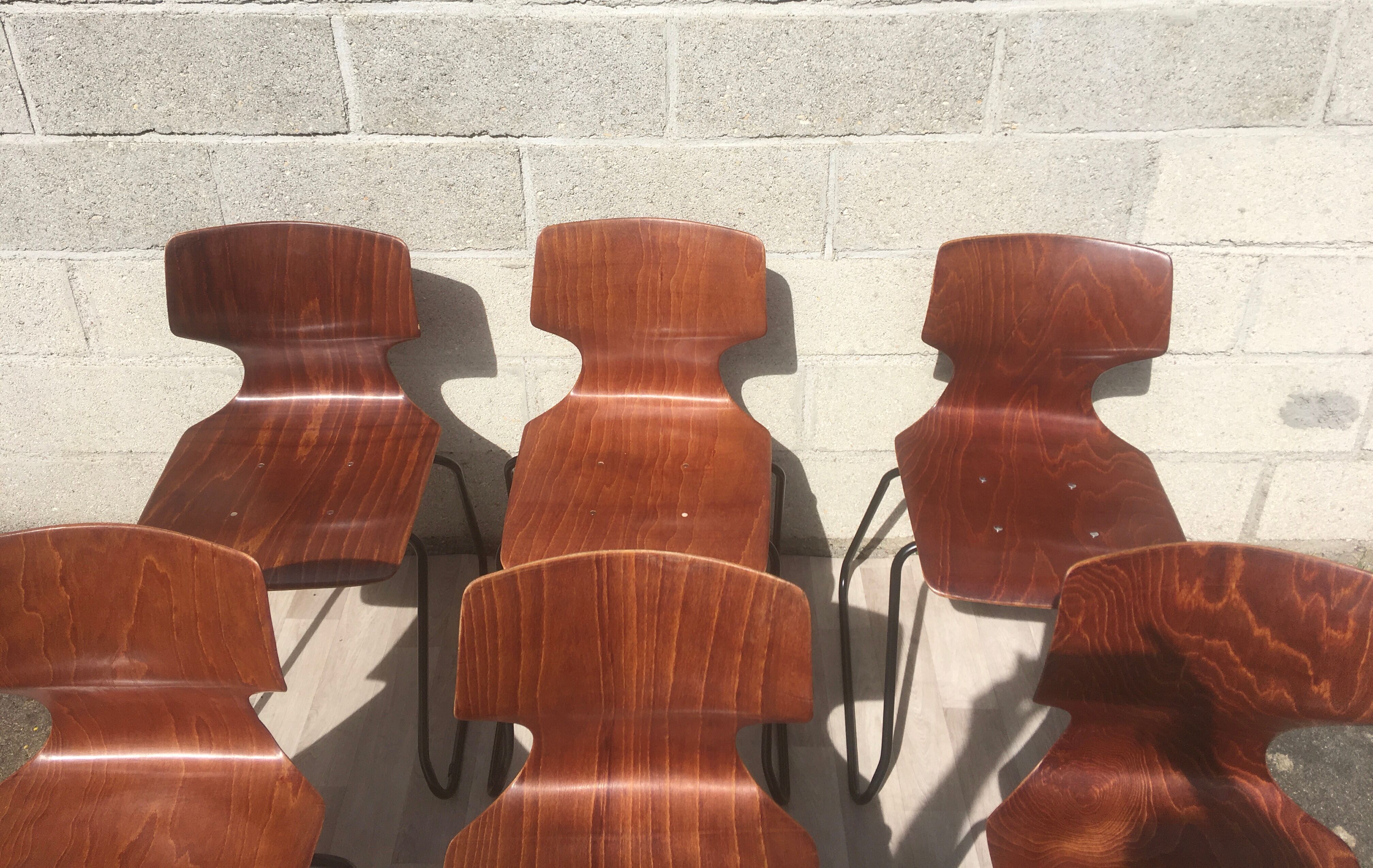 Set of 6 vintage sled chairs