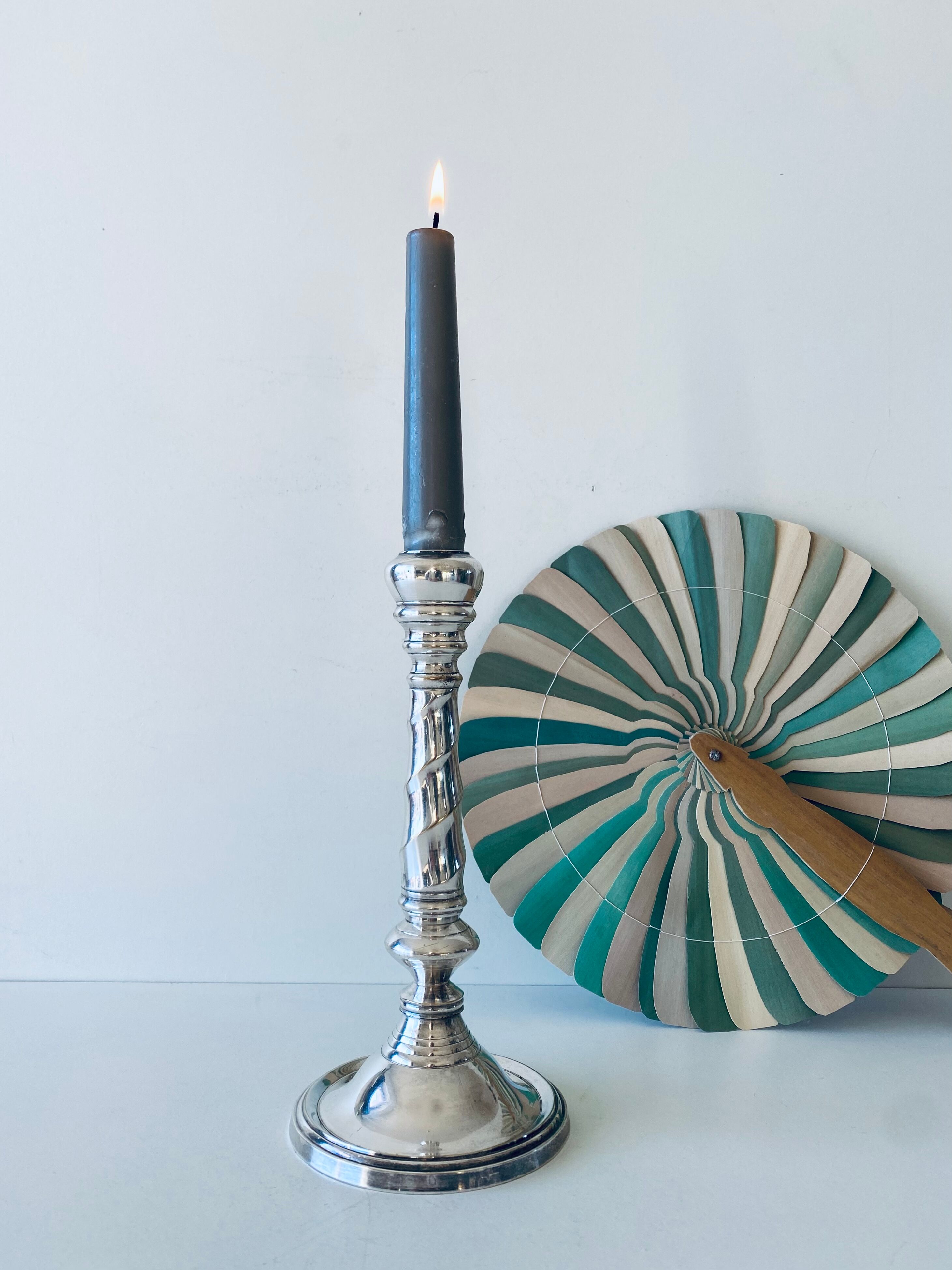 Twisted silver candle holder