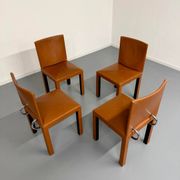 4 camel leather chairs, postmodern design by Paolo Piva for B&B Italia Arcadia.