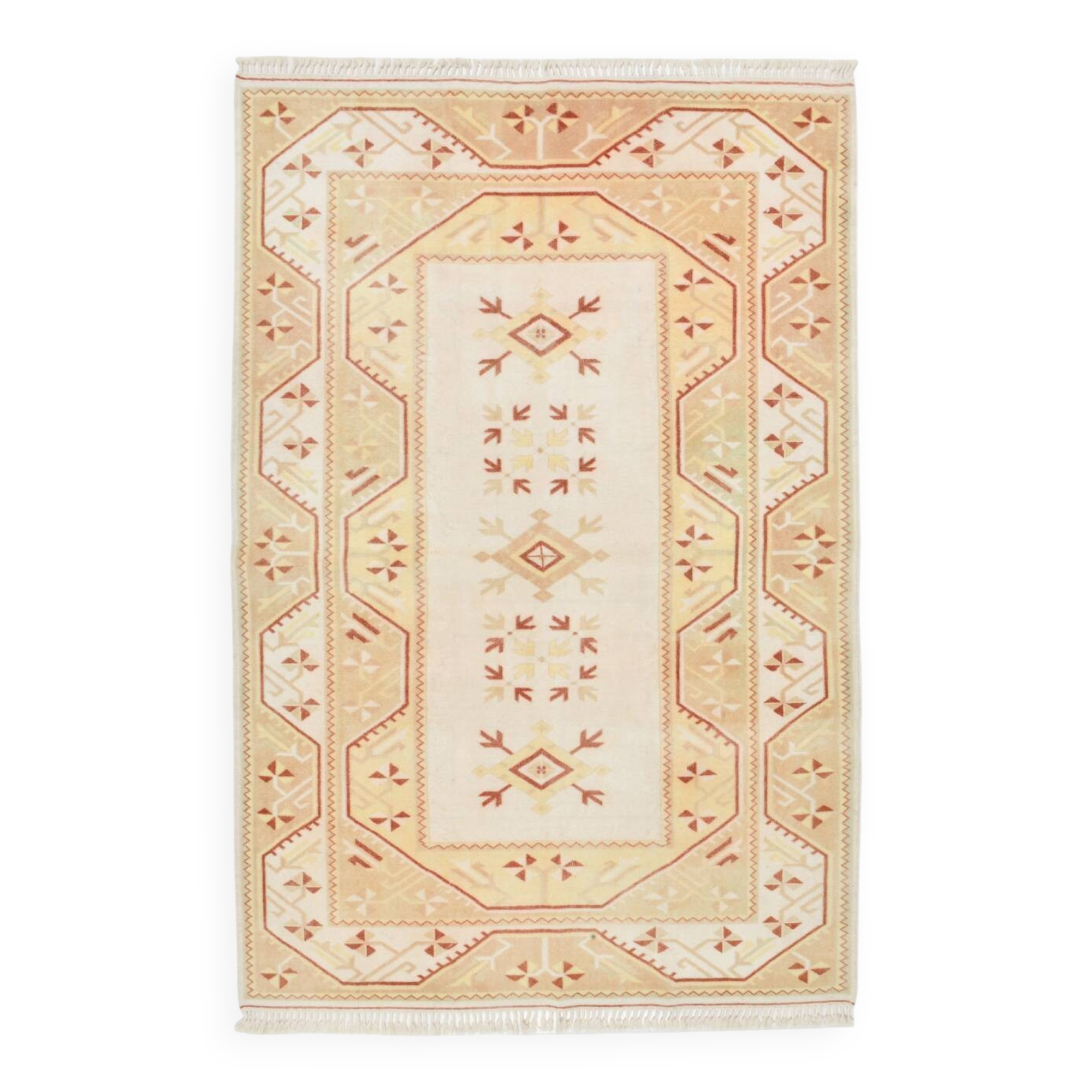 Tapis Kilim Vintage Oriental en Laine Fait Main,Beige,Pêche,Jaune 236x158Cm