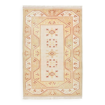 Tapis Kilim Vintage Oriental en Laine Fait Main,Beige,Pêche,Jaune 236x158Cm