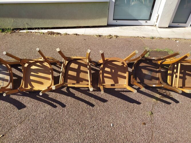 Set of 12 wooden bistro chairs - vintage fischel luterma - mismatched