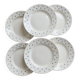 6 vintage white earthenware dinner plates – blue fleur-de-lis decoration