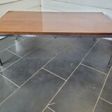 Coffee table chrome base top in teak of the 70s