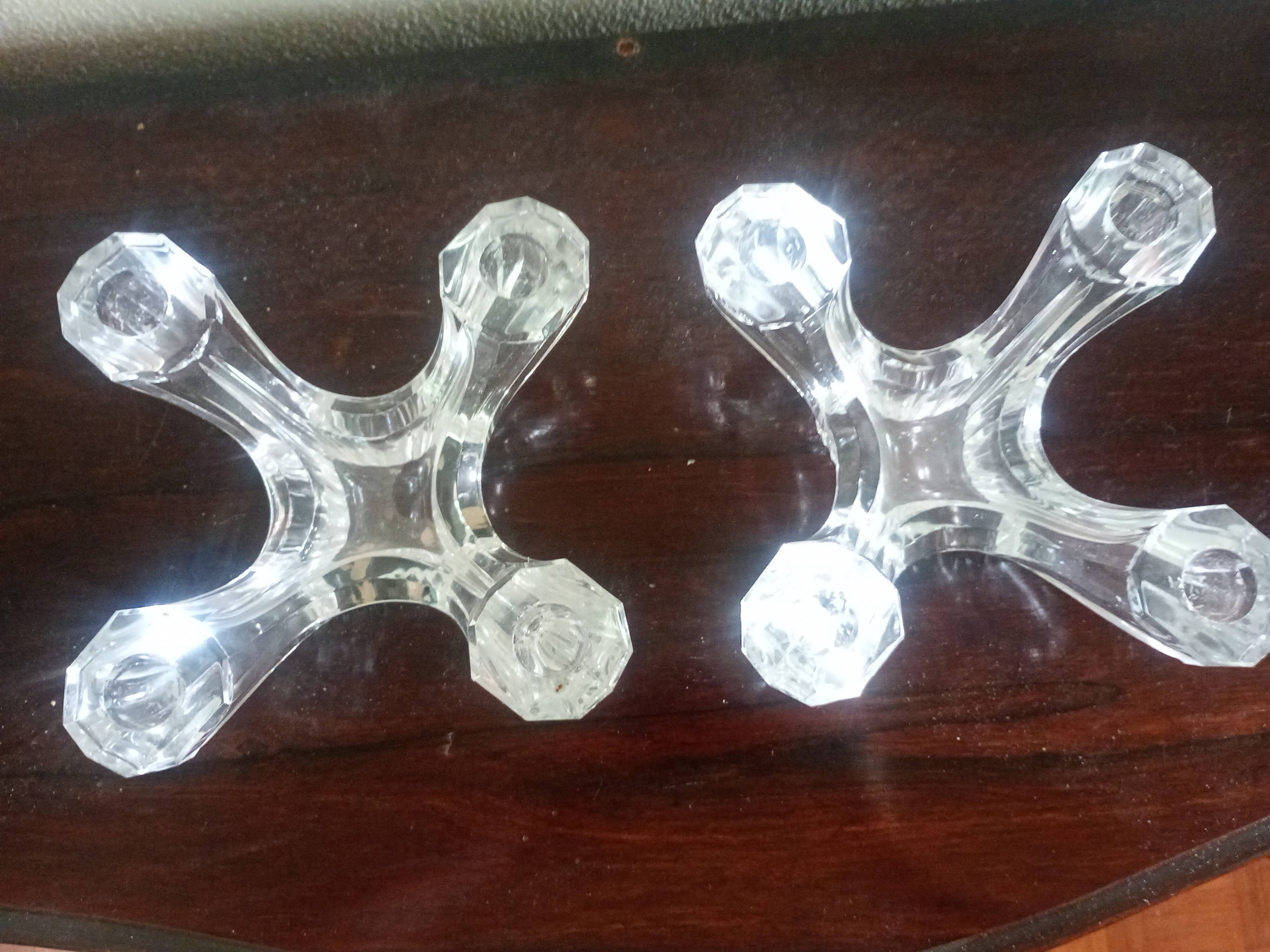 Val Saint Lambert - Pair of 4-light crystal candlesticks - modern design