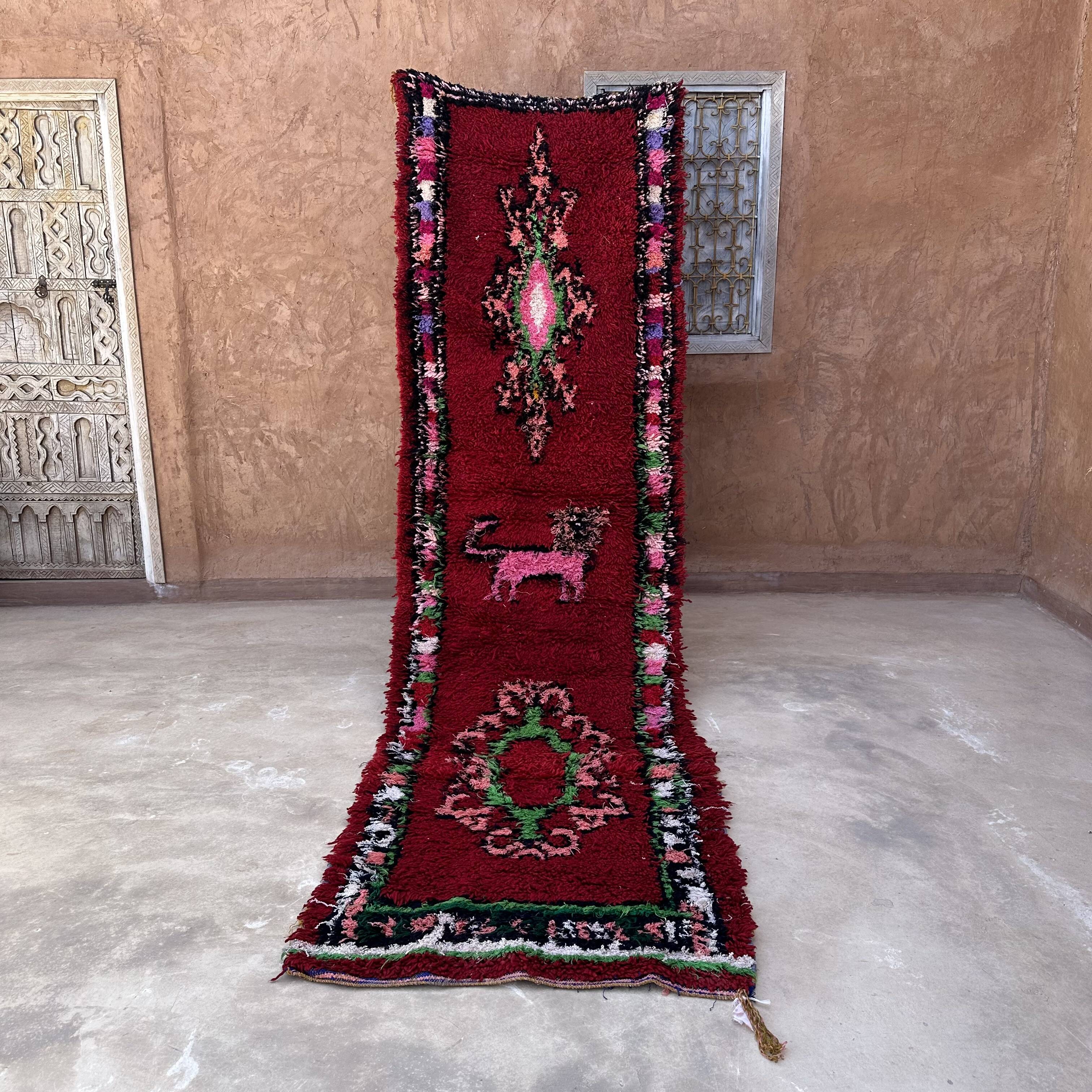 Red Boujad Moroccan rug - 337 x 93 cm