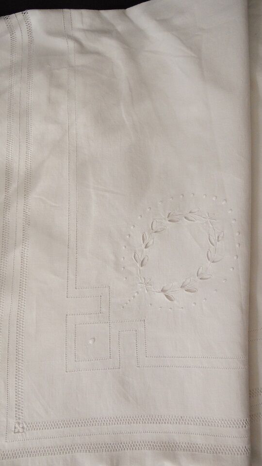 Former embroidered sheet monogram MP embroidery open day row sheets 320 x 200 cm