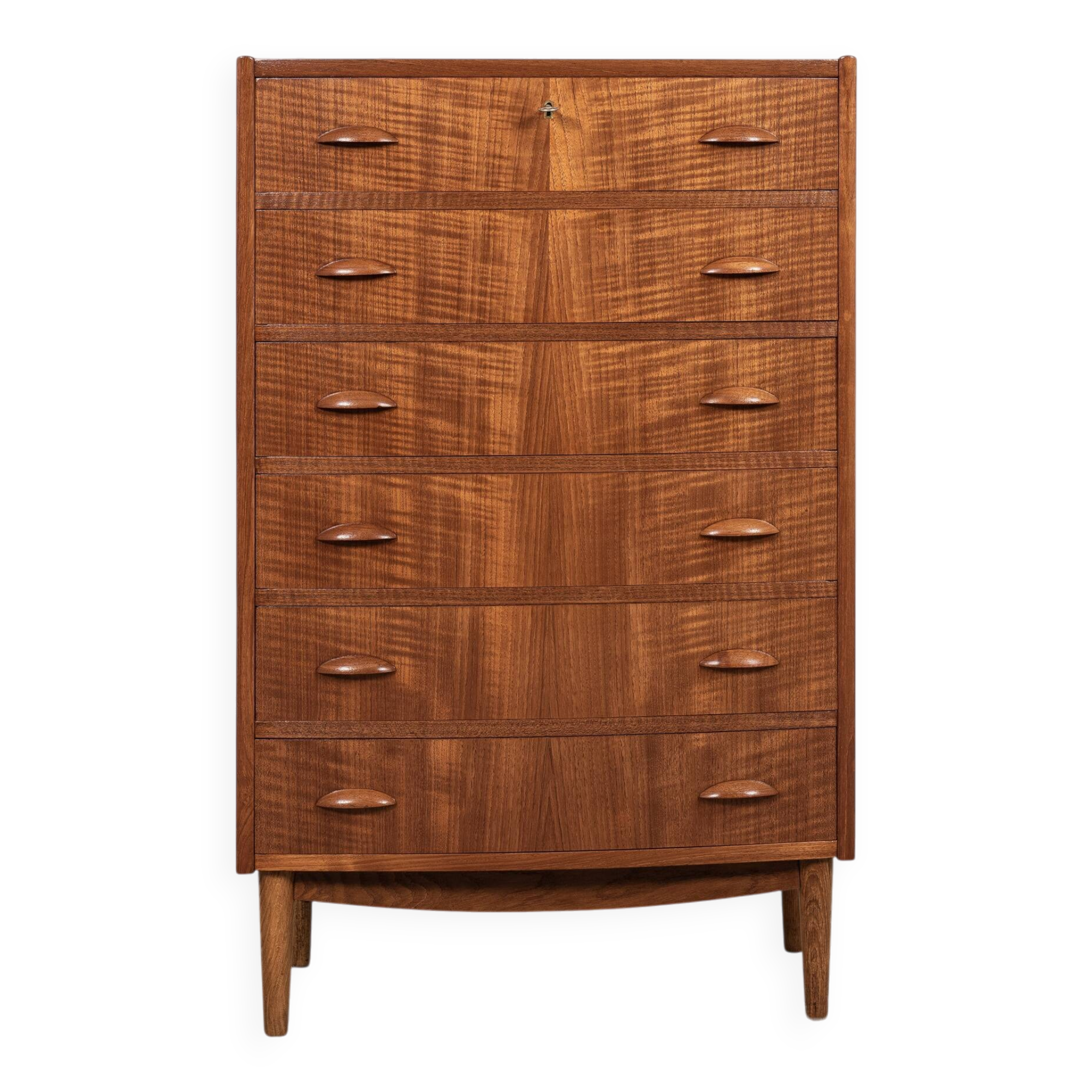 Midcentury Danish chest of 6 drawers in teak 1960s - bowed front