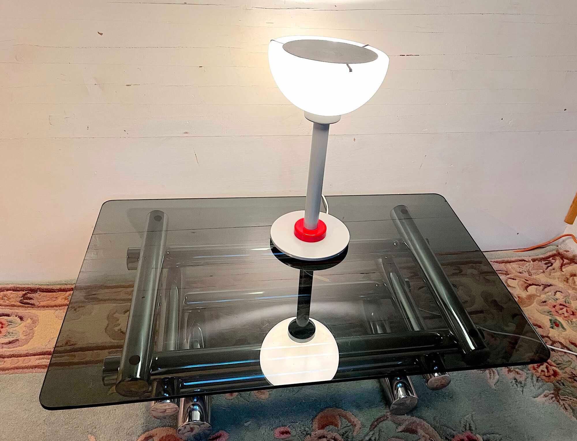 Mid-twentieth century chrome and smoked glass coffee table